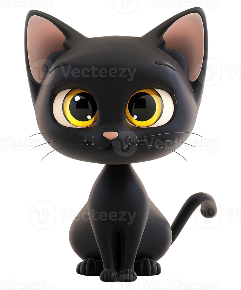 3d cartoon illustration of cute black cat png