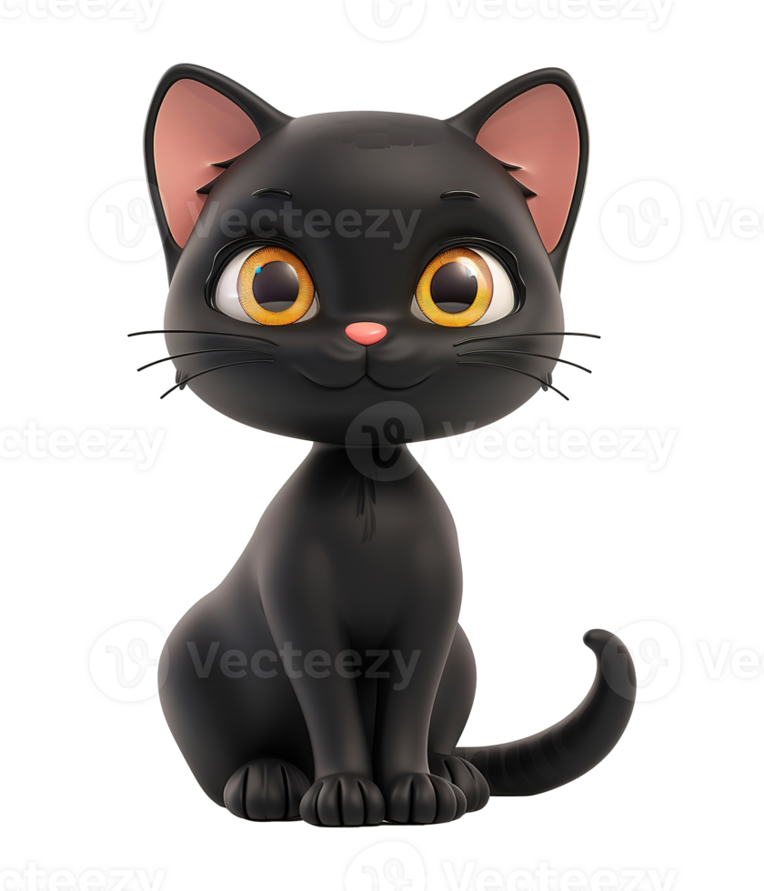 3d cartoon illustration of cute black cat png