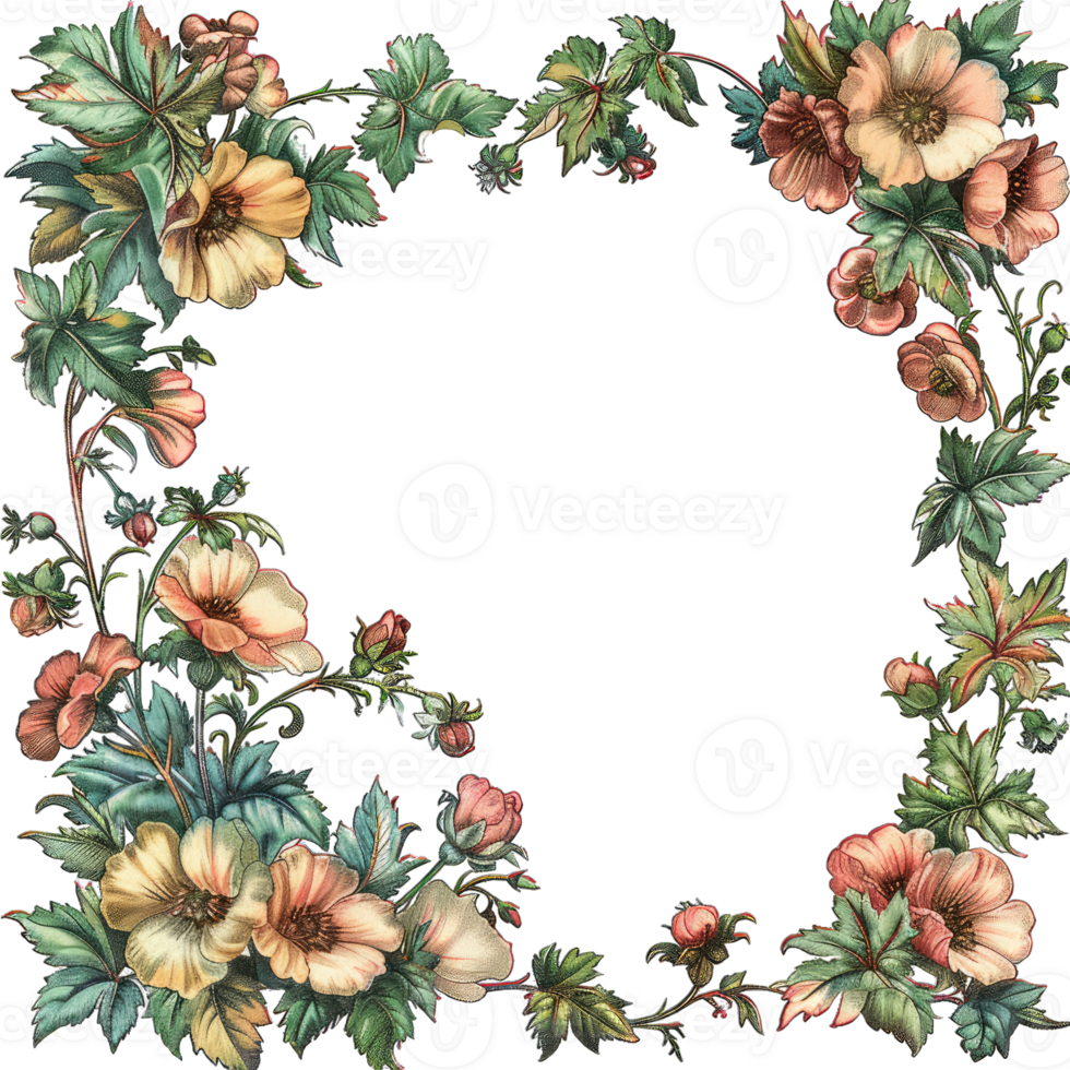 an illustration of flowers in a frame png