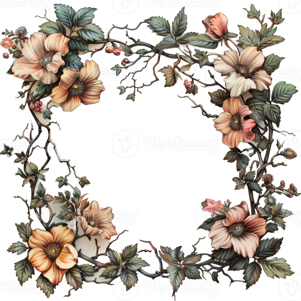 an illustration of flowers in a frame png