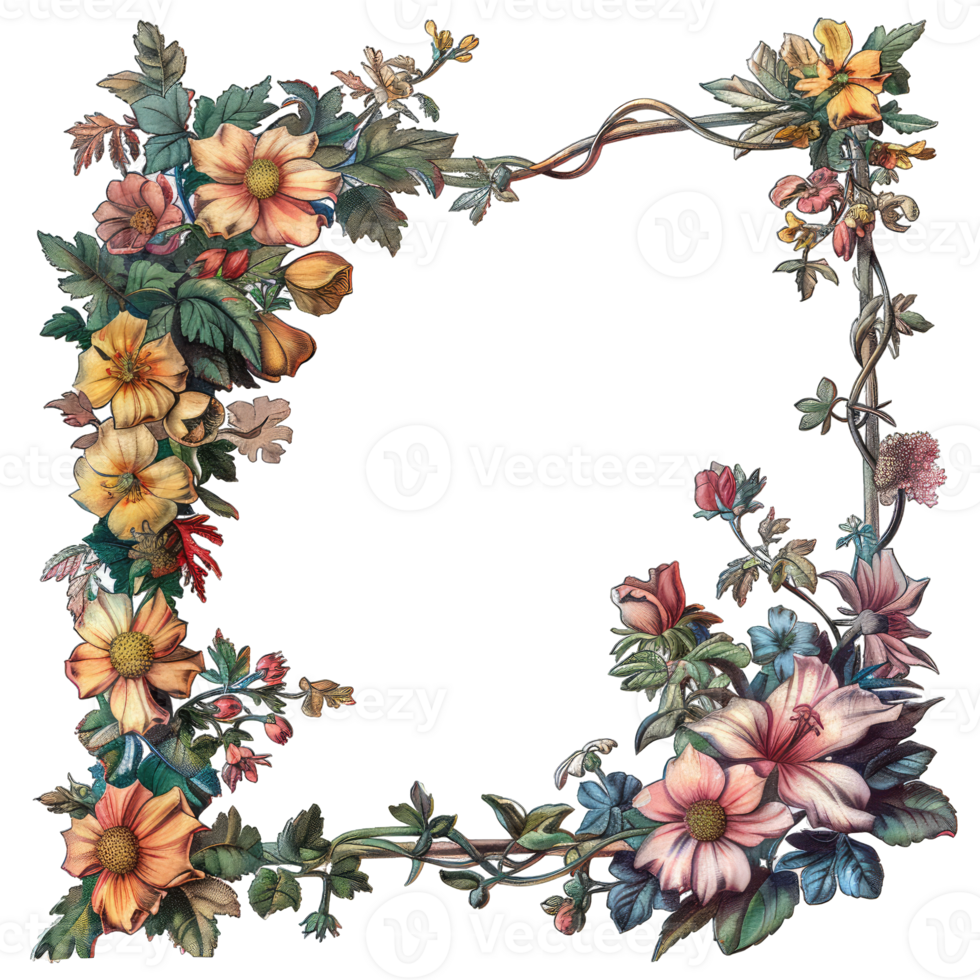 an illustration of flowers in a frame png