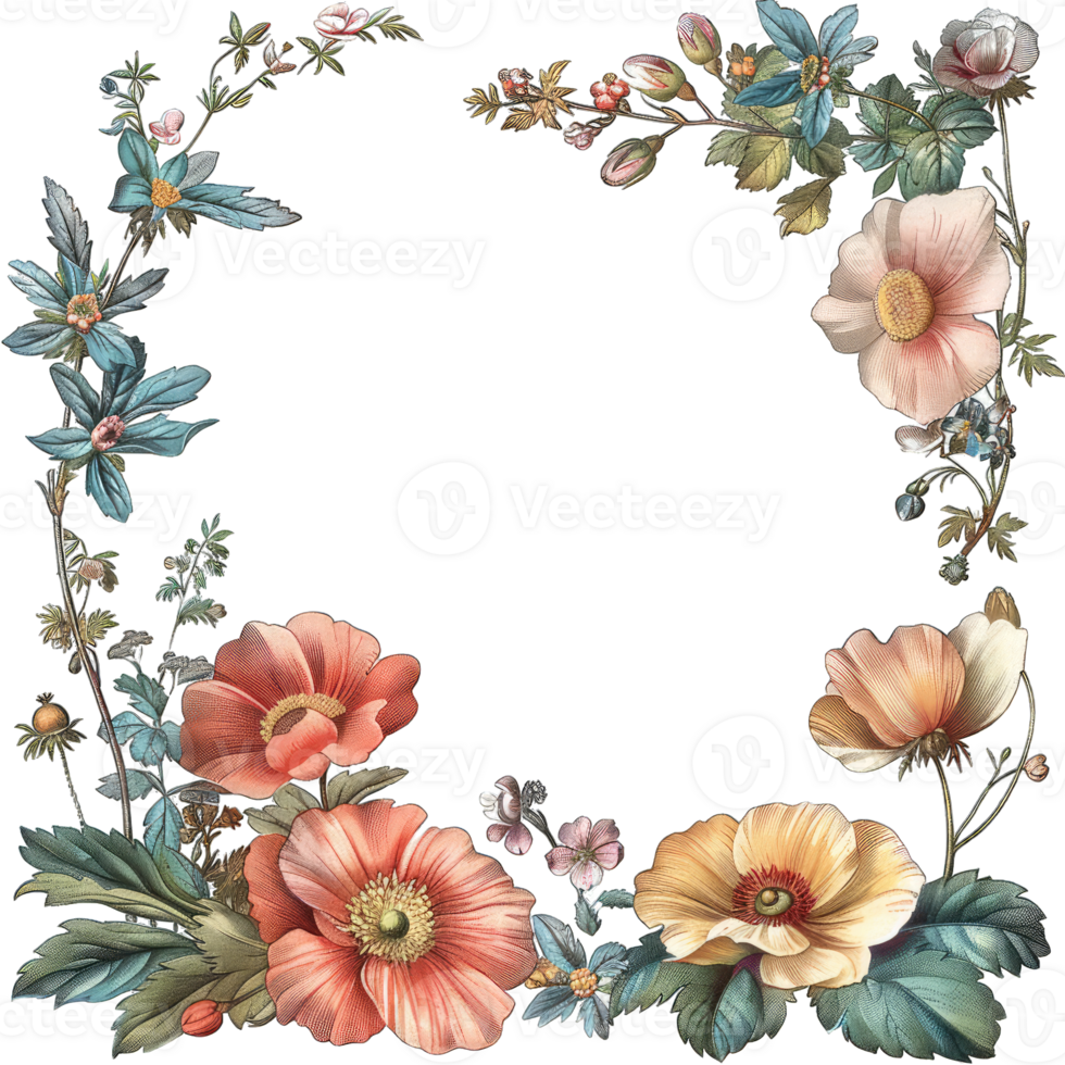 an illustration of flowers in a frame png