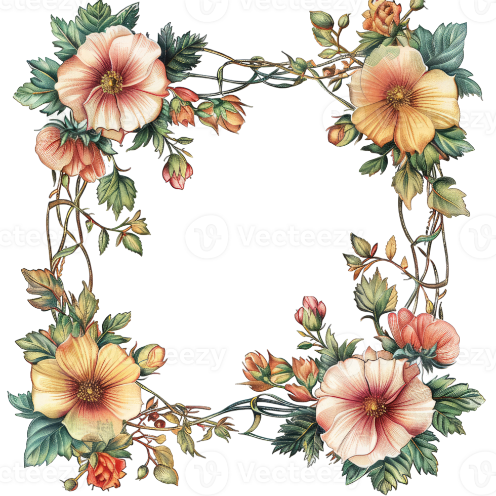 an illustration of flowers in a frame png