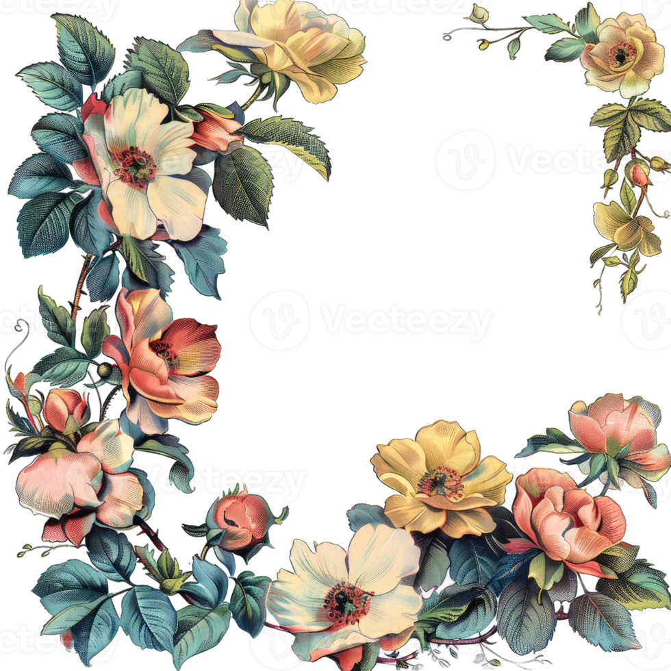 an illustration of flowers in a frame png