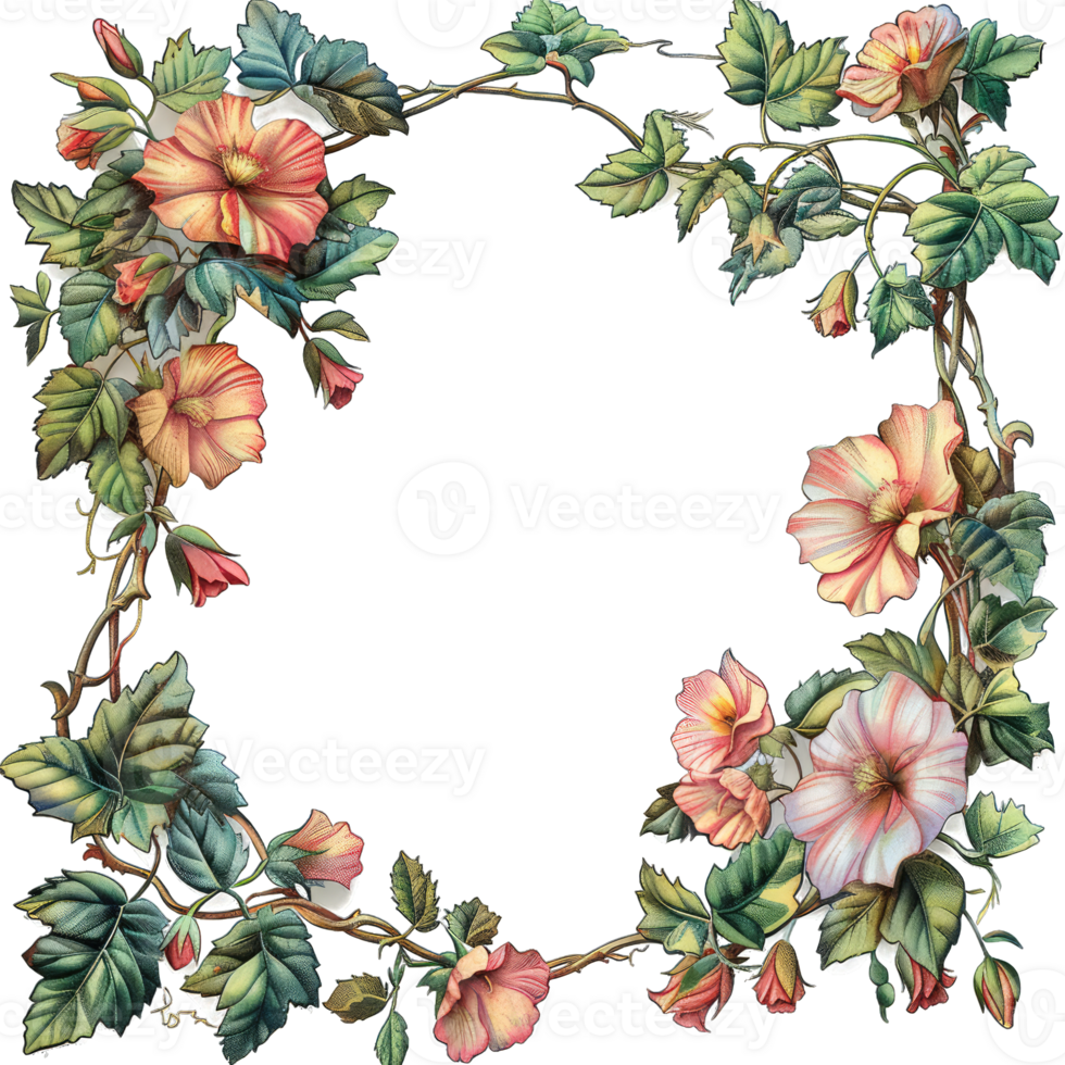 an illustration of flowers in a frame png