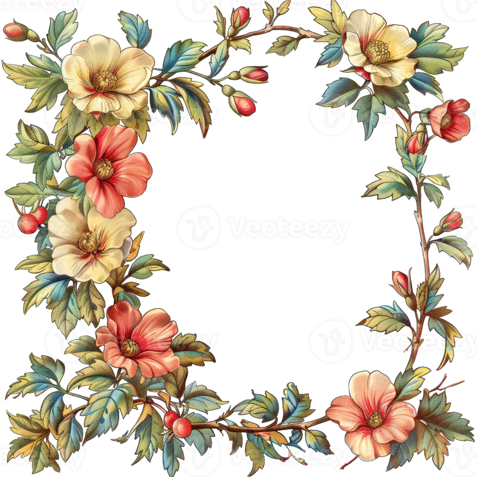 an illustration of flowers in a frame png
