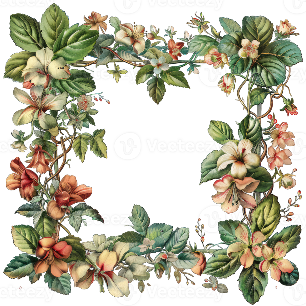 an illustration of flowers in a frame png