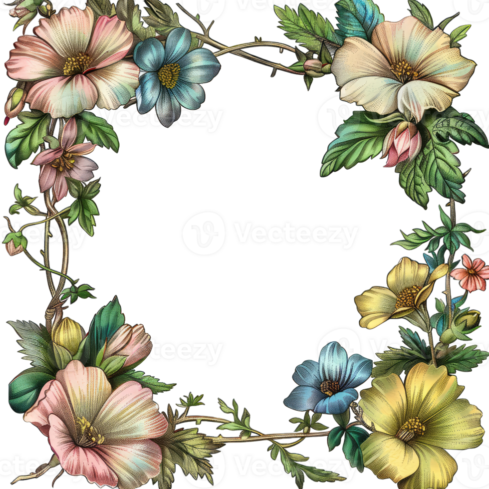 an illustration of flowers in a frame png