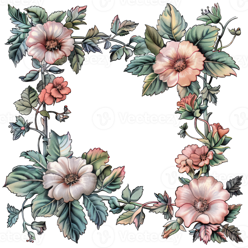 an illustration of flowers in a frame png