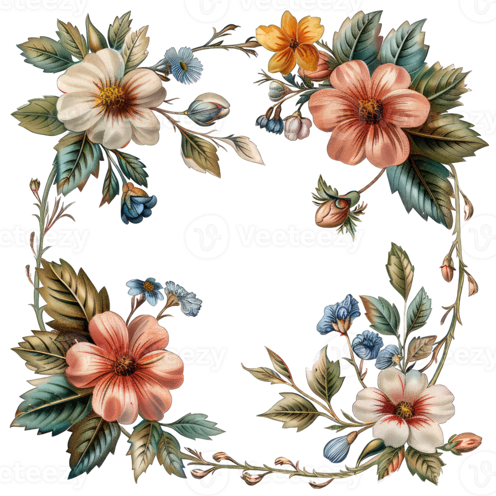 an illustration of flowers in a frame png