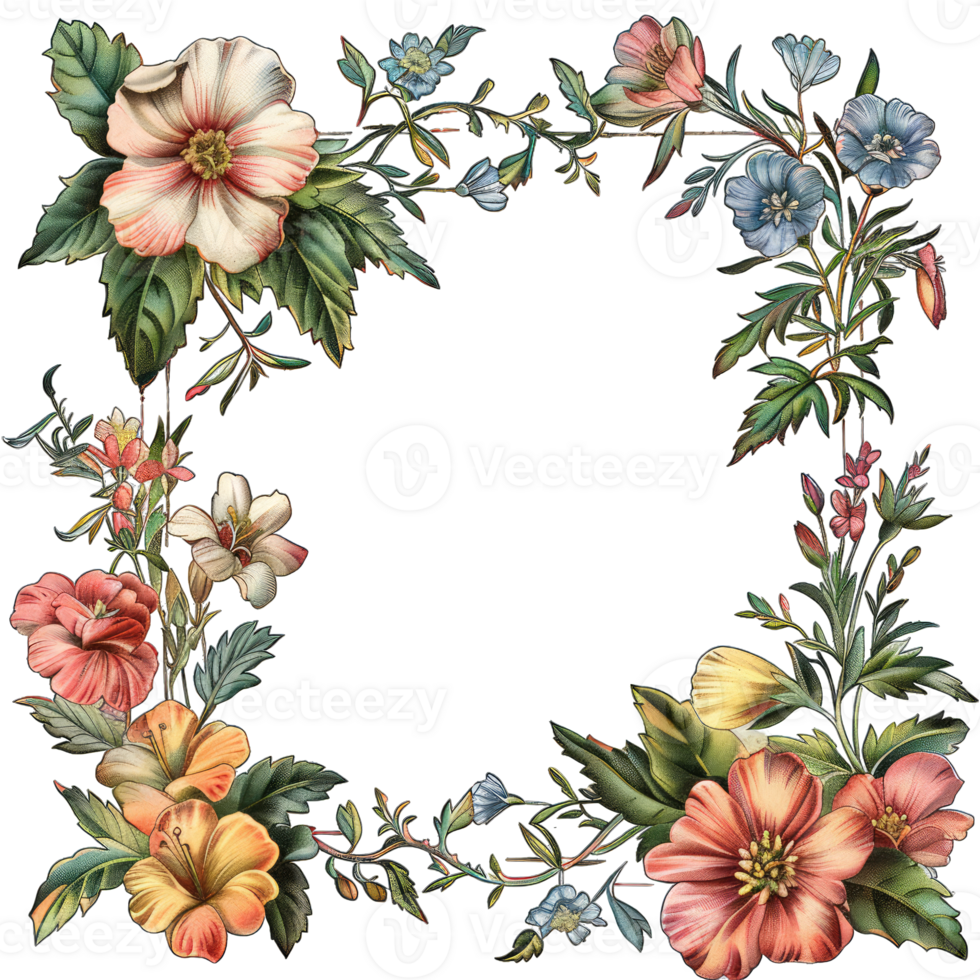 an illustration of flowers in a frame png