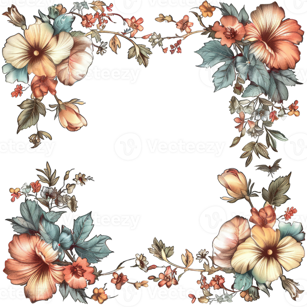 an illustration of flowers in a frame png