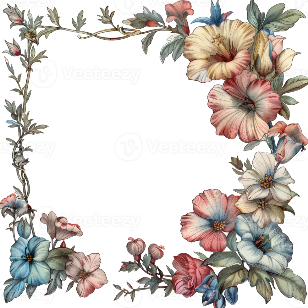 an illustration of flowers in a frame png