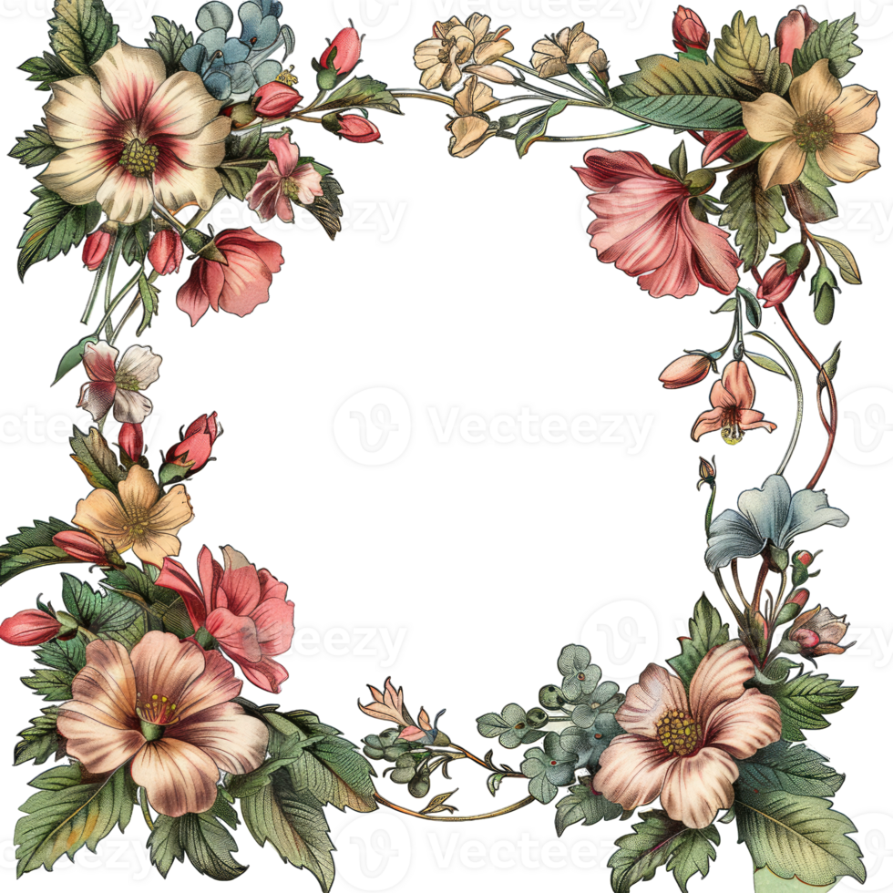 an illustration of flowers in a frame png
