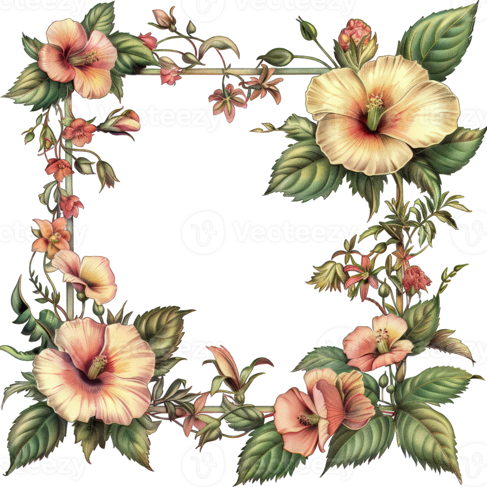 an illustration of flowers in a frame png