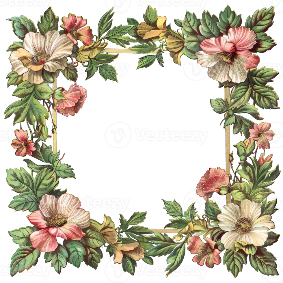 an illustration of flowers in a frame png