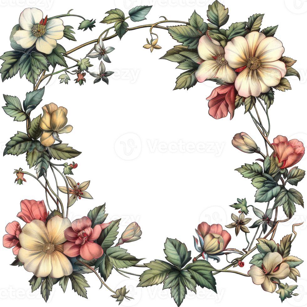 an illustration of flowers in a frame png