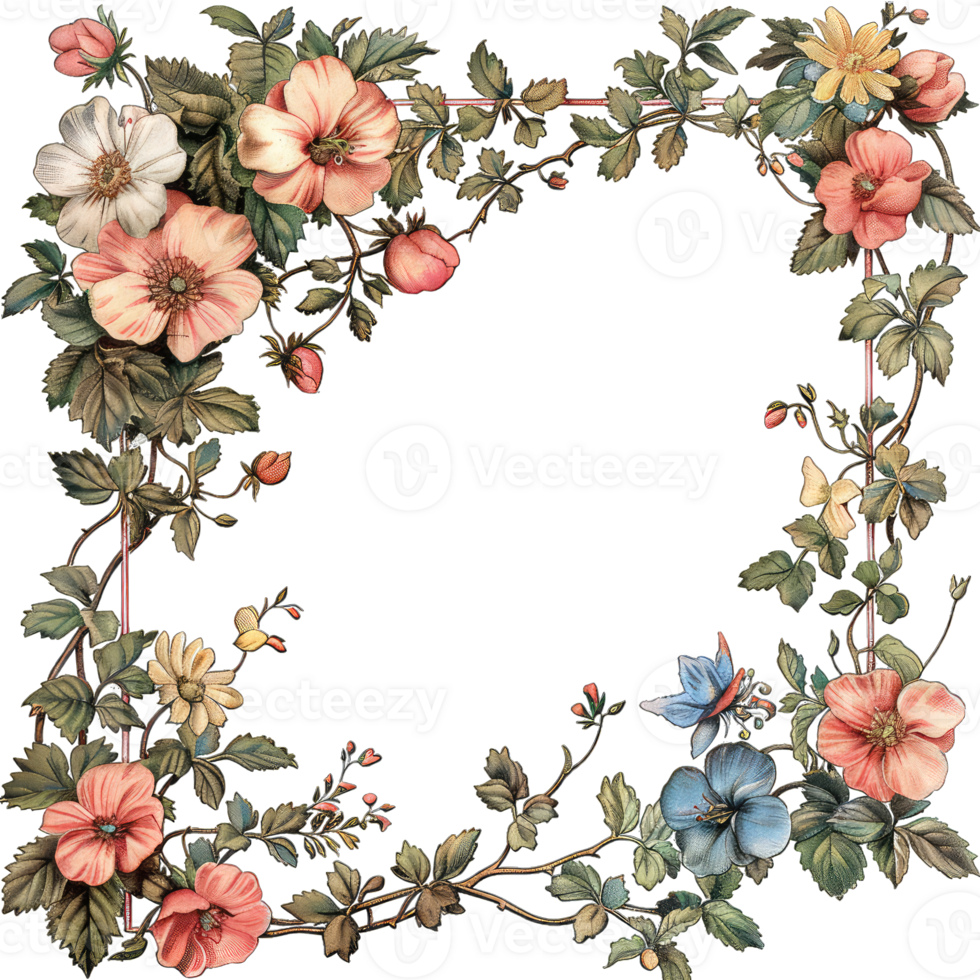 an illustration of flowers in a frame png