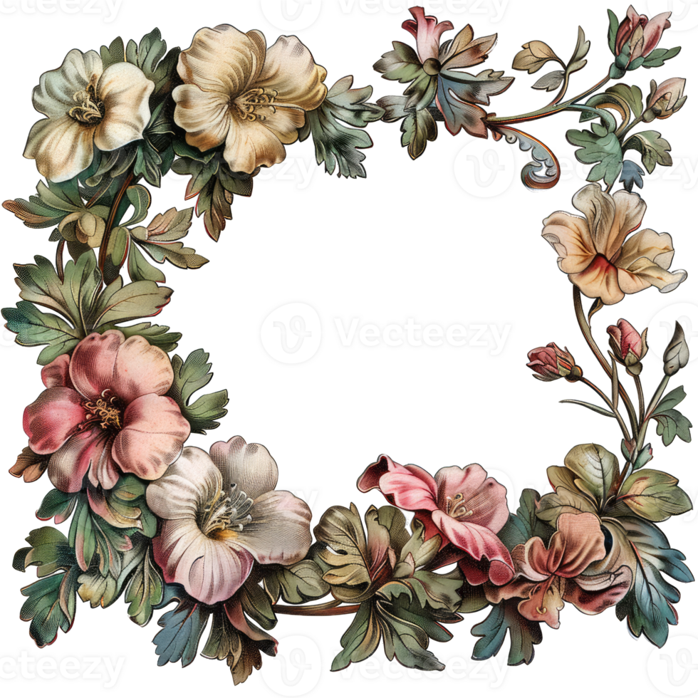 an illustration of flowers in a frame png