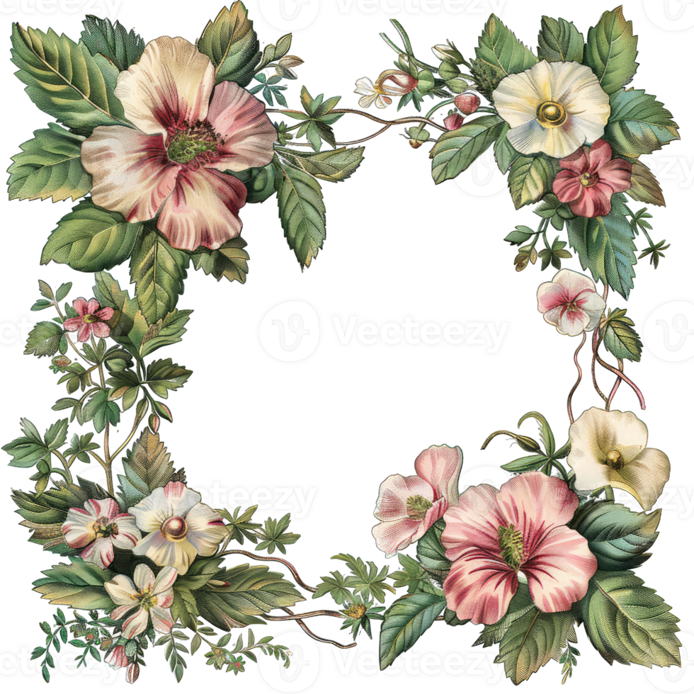 an illustration of flowers in a frame png
