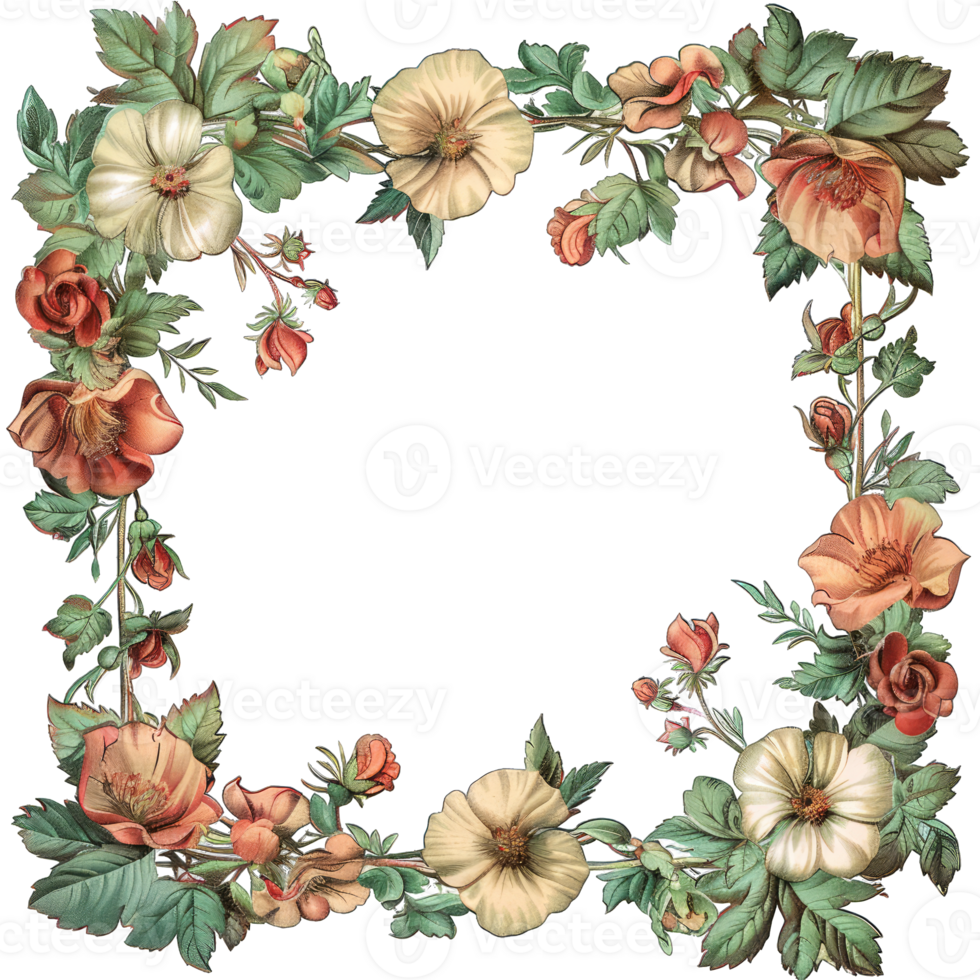 an illustration of flowers in a frame png