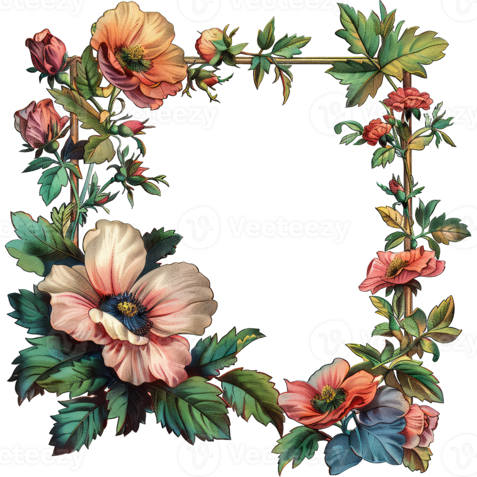 an illustration of flowers in a frame png