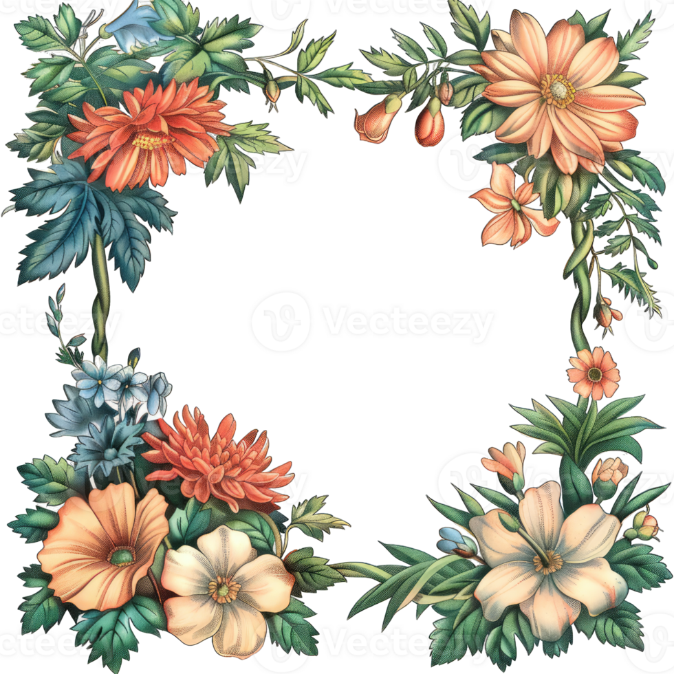 an illustration of flowers in a frame png