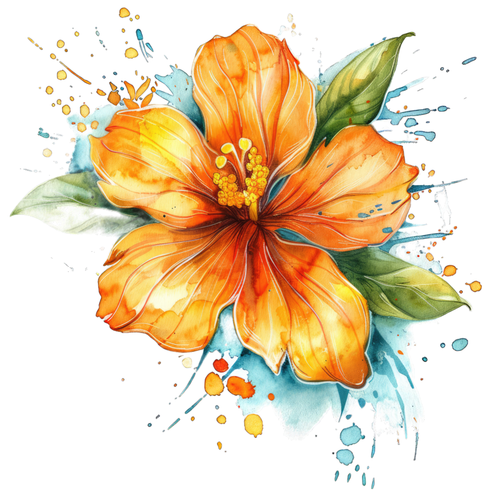 watercolor flower with blots and paint splatters png