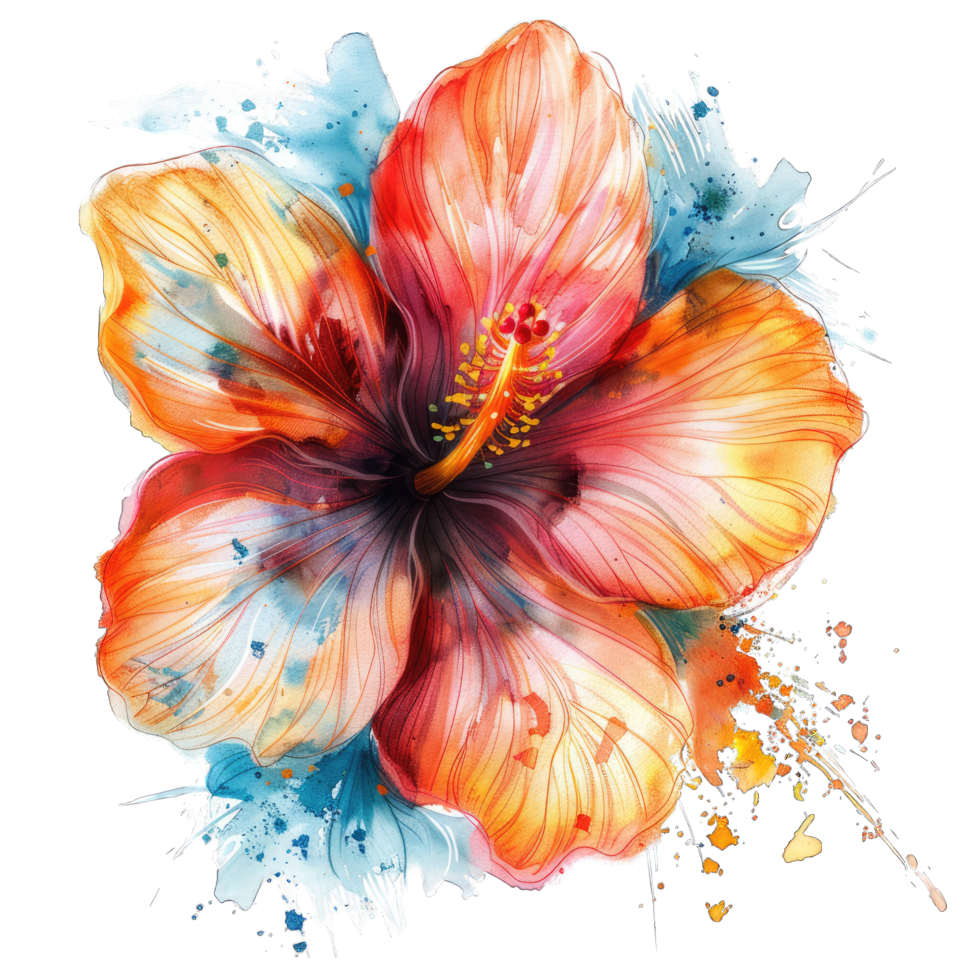 watercolor flower with blots and paint splatters png