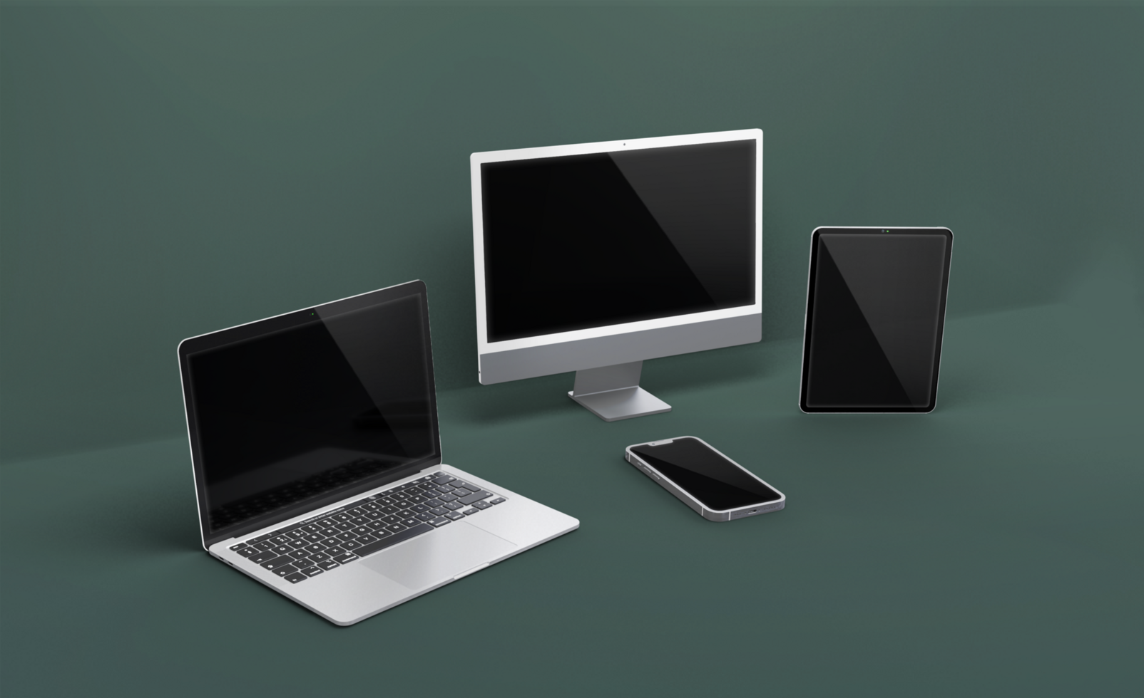 Realistic laptop, phone, pad, computer mockup design isolated render psd
