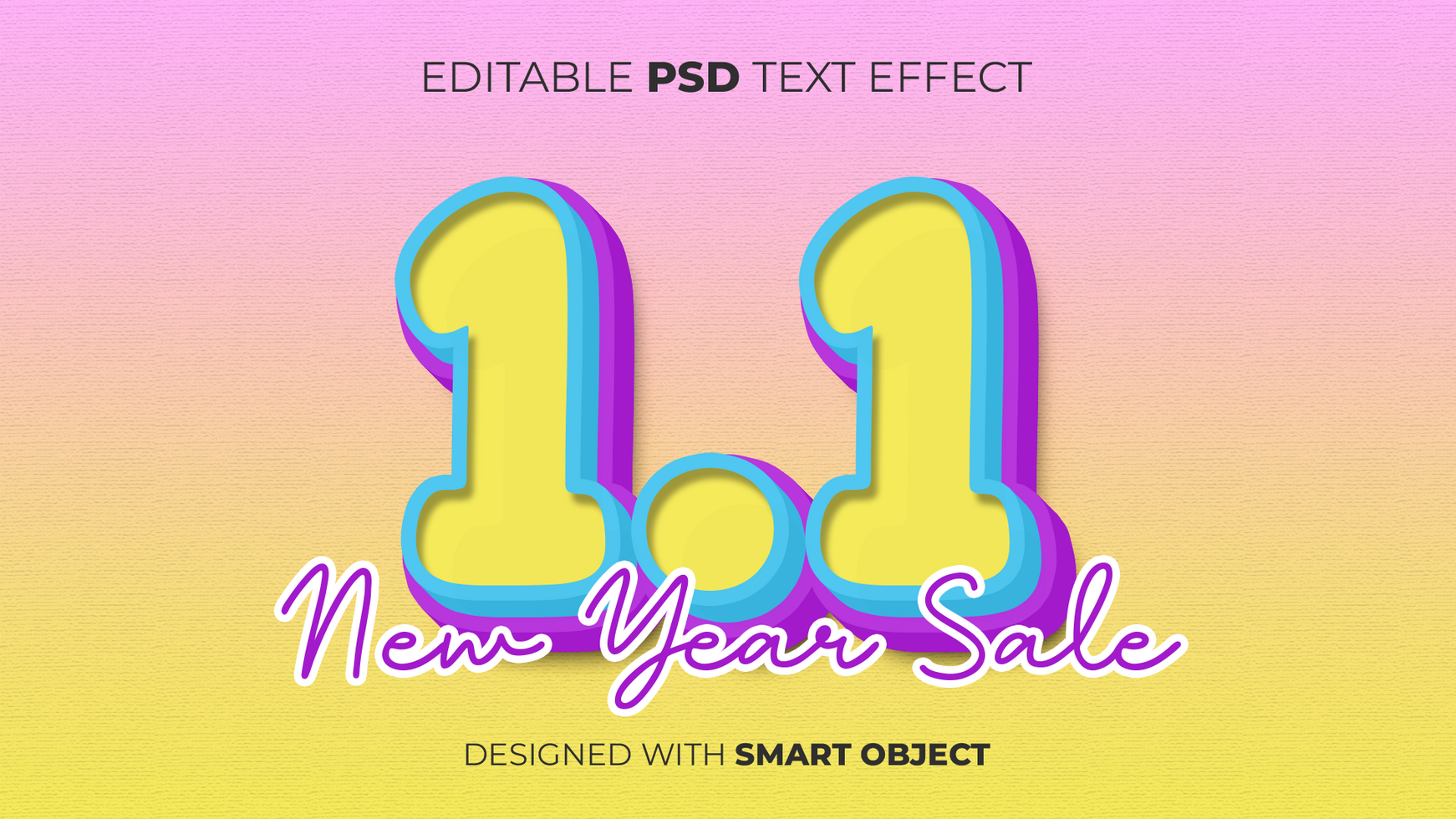 Text Effect of 1.1 New Year Sale for Title, Copy, Poster, Discount, etc. psd