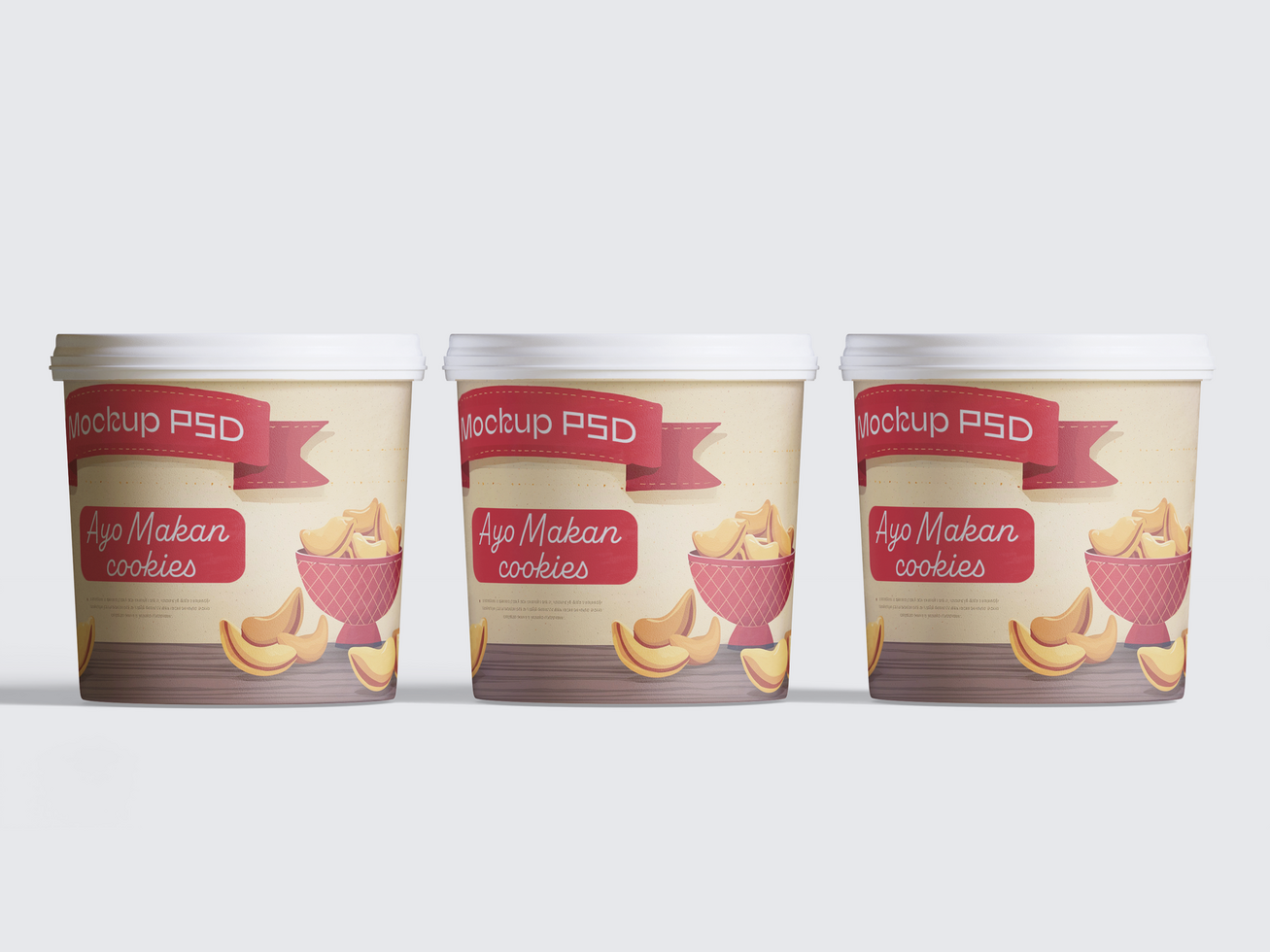 Ice cream or biscuit container pack mockup editable psd