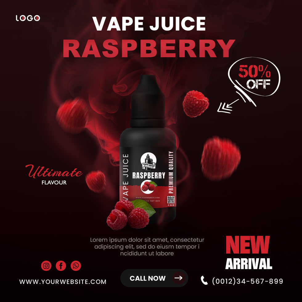 Modern Raspberry vape Juice instagram post or square web banner promo template psd