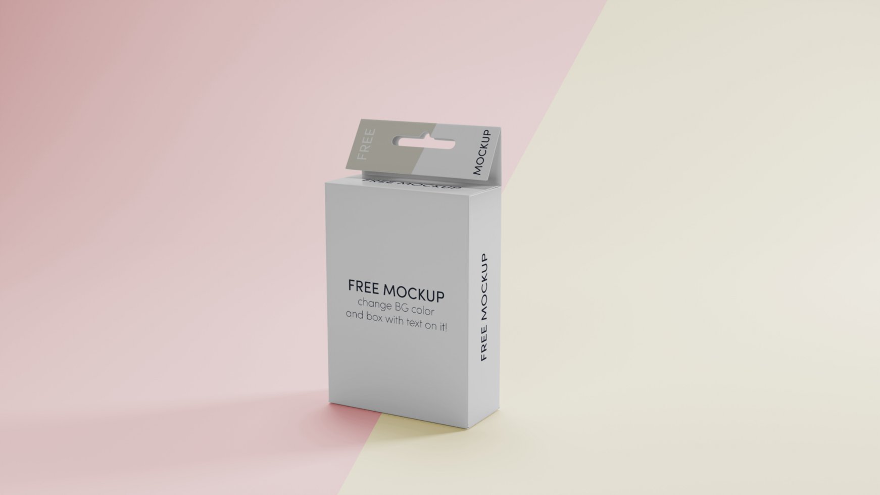 A white mockup box 3D with a pink and yellow background psd