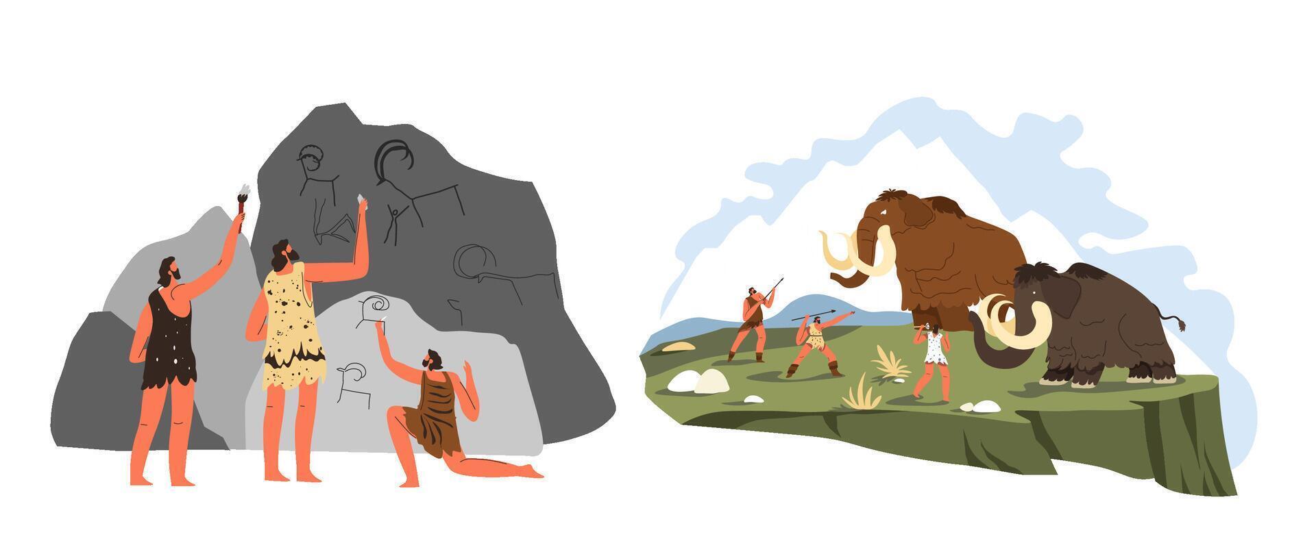 Prehistoric Humans by Fire vector