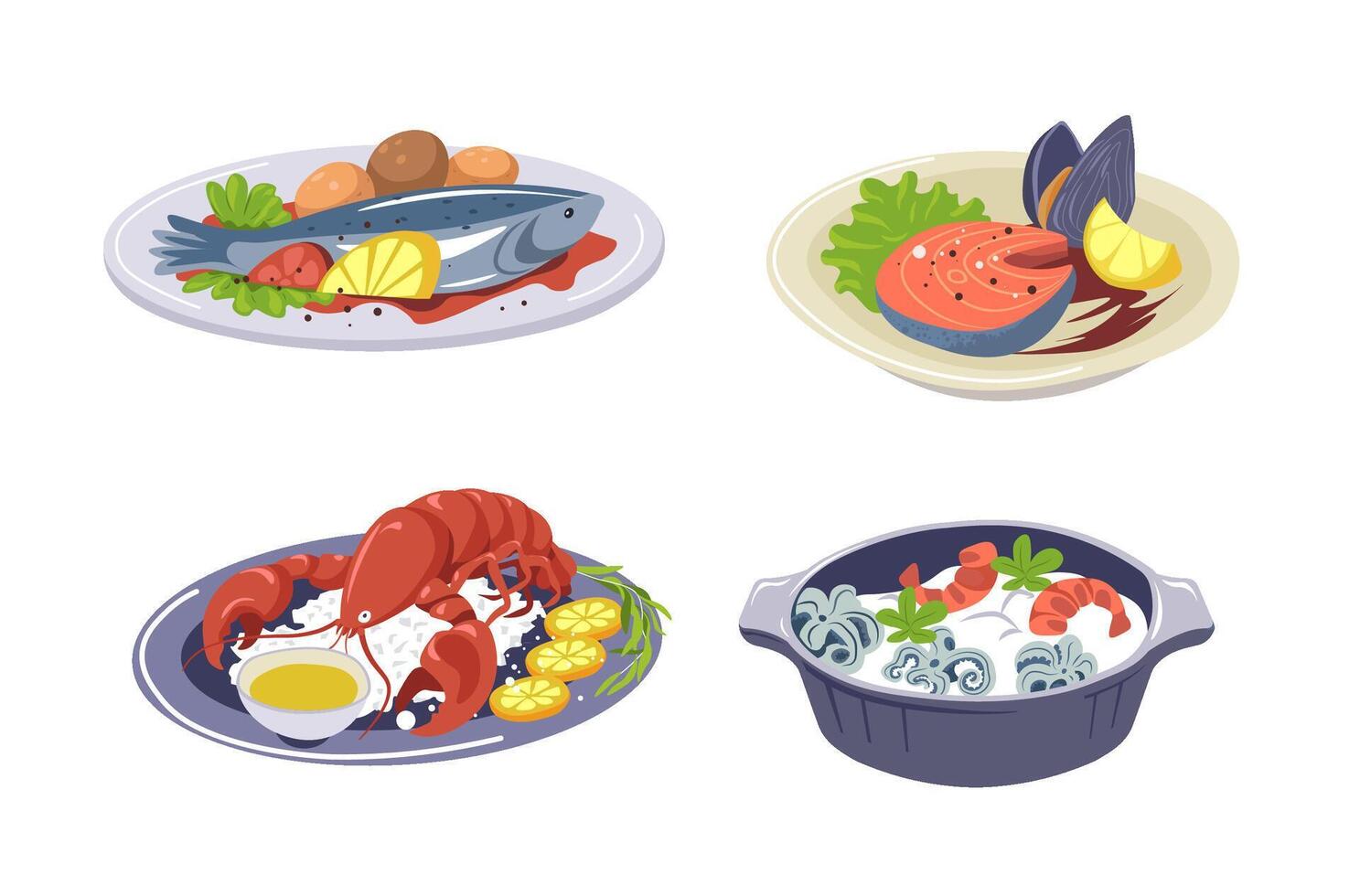 Seafood Dishes Illustration isolated vector