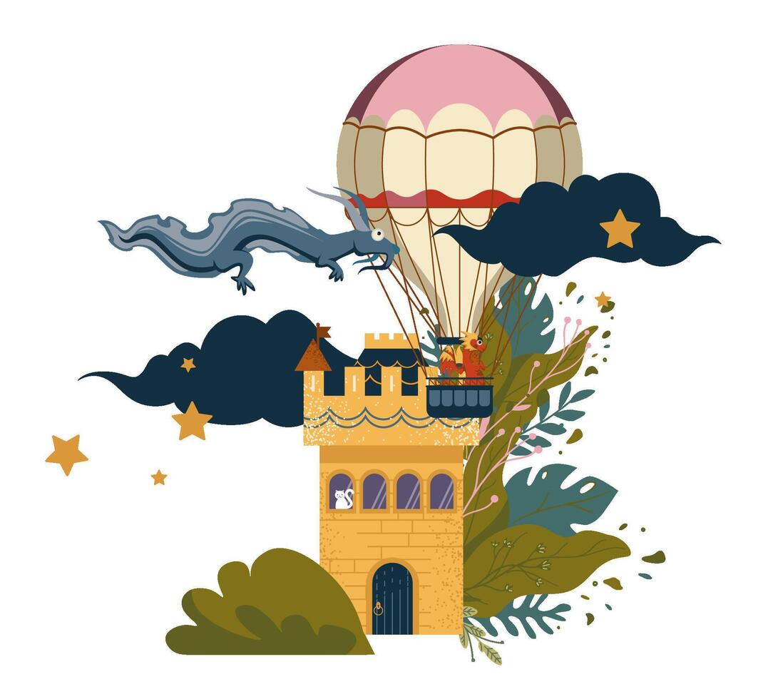 Dragon And Hot Air Balloon vector