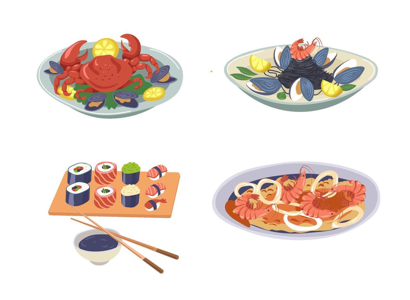 Seafood Dishes Illustration isolated vector