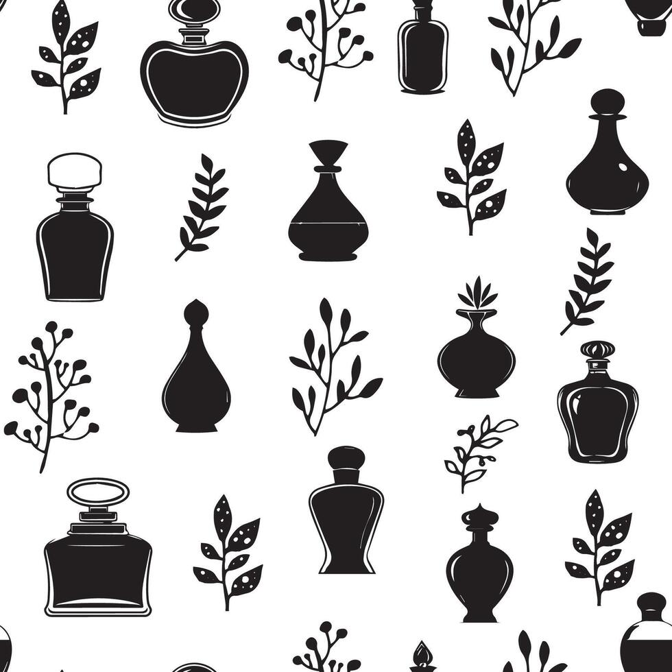 Perfume Bottles and Leaves Pattern vector