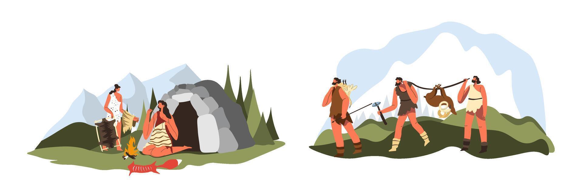 Prehistoric Humans by Fire vector