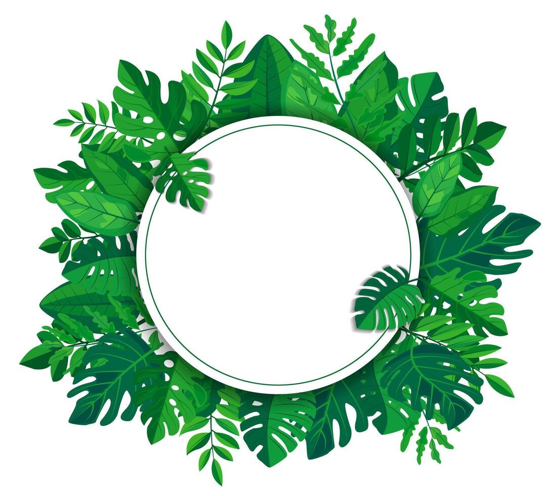 features a vibrant green leaves frame surrounding a blank white rectangular space perfect for mockups or copy space. lush foliage adds a touch of nature and freshness to any design vector