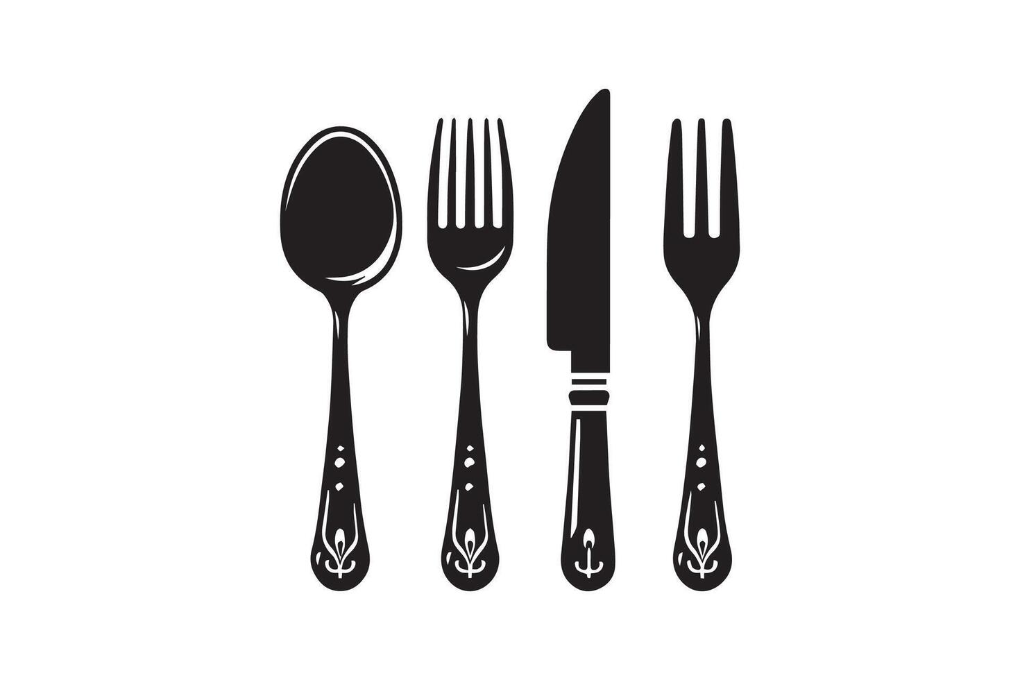 Spoon, Fork and Knife Icon silhouette Illustration Artwork vector
