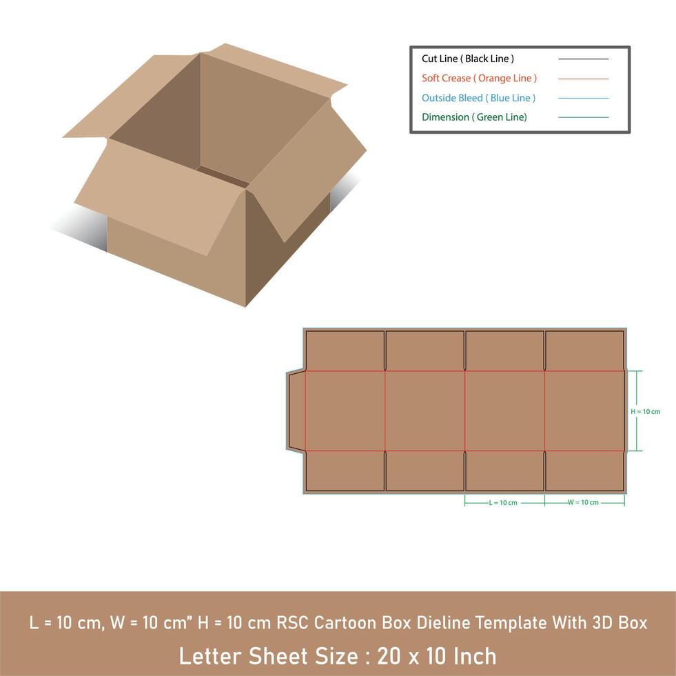 RSC Cartoon Box Dieline Template With 3D Box vector