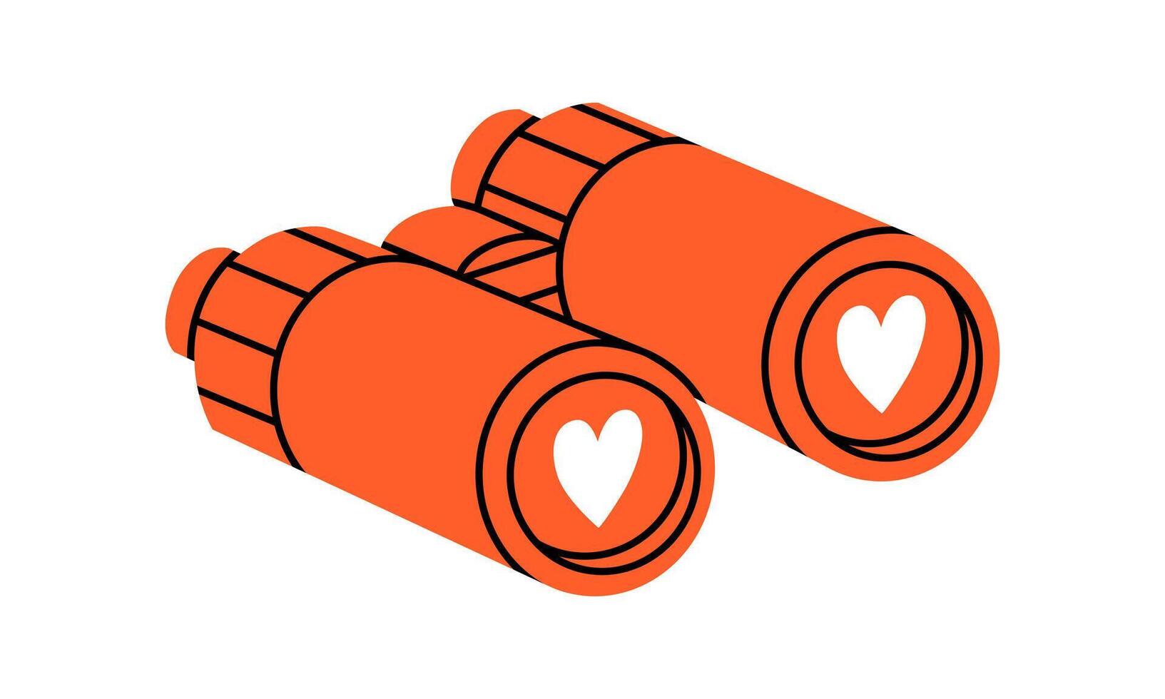 Hand drawn cute cartoon illustration of binoculars with heart on lens. Flat searching for love in doodle style. Find perfect match icon. Dating online app print. Romantic feelings. Isolated. vector