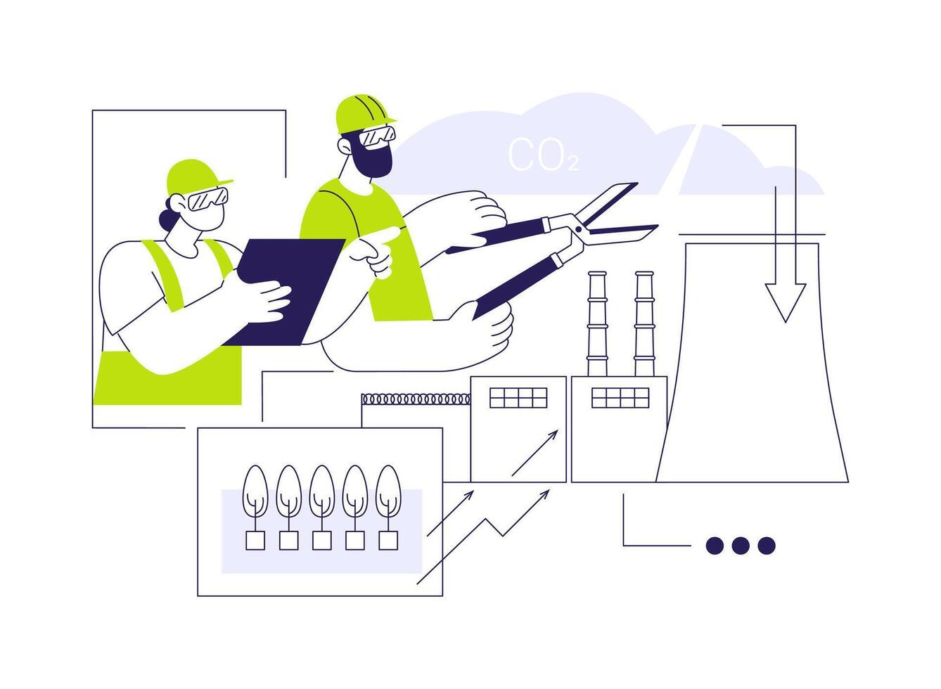 Cutting factory emissions abstract concept illustration. vector