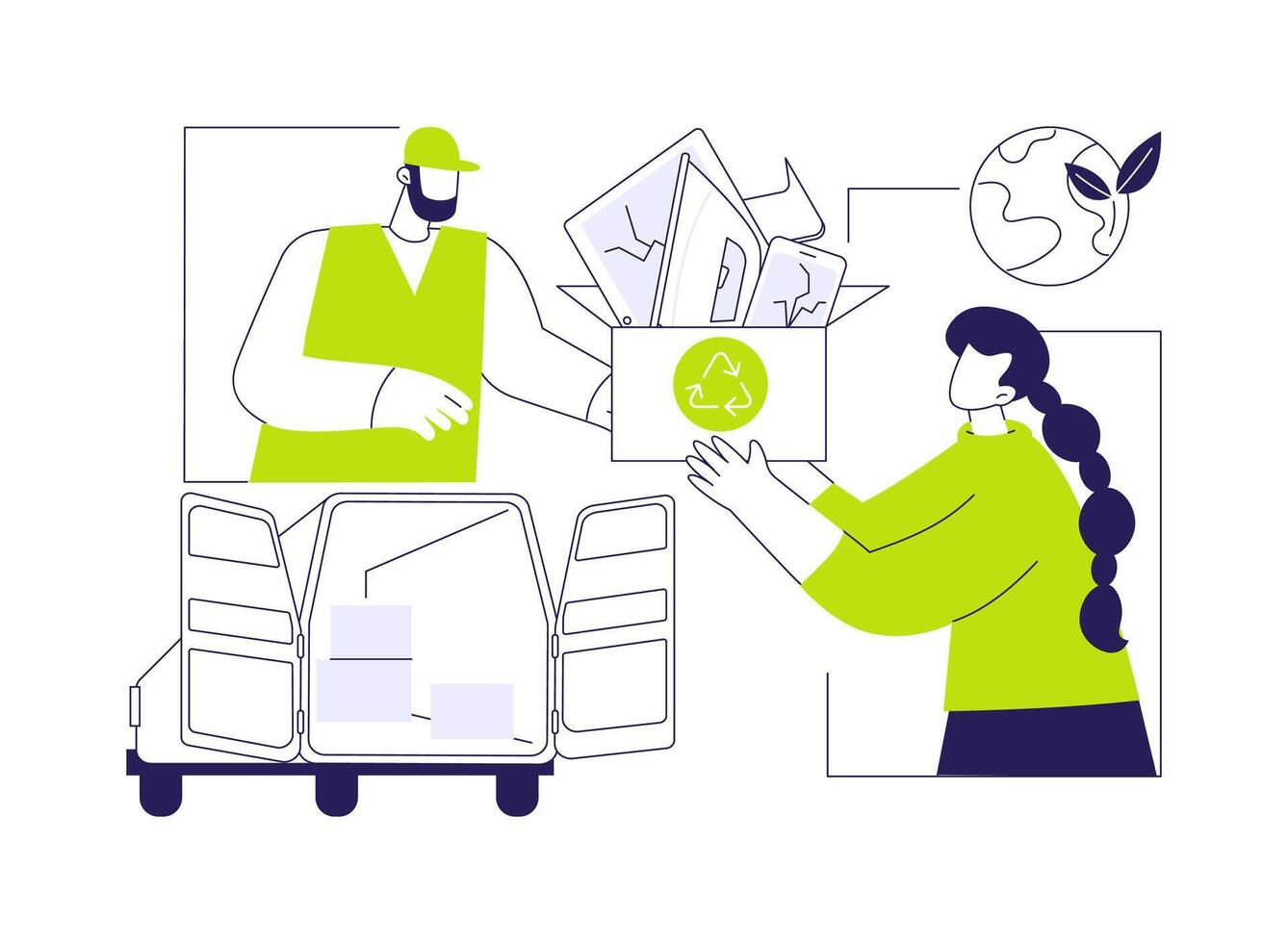 E-waste recycling abstract concept illustration. vector