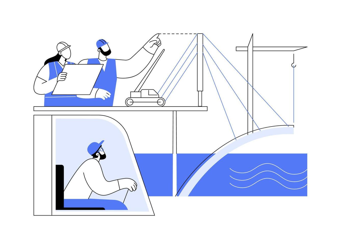 Bridge foundation construction abstract concept illustration. vector