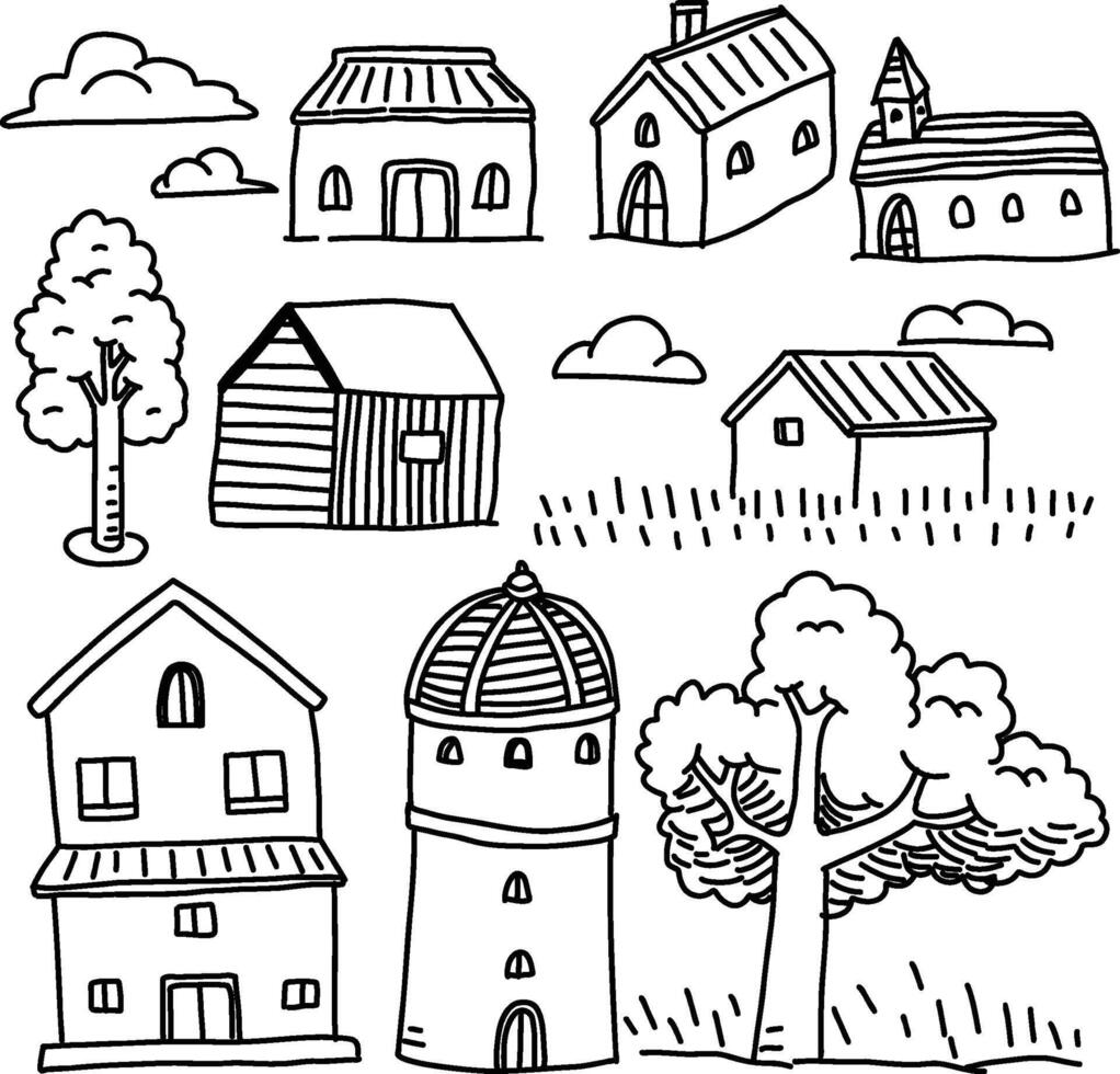 hand drawn doodle of people's houses vector