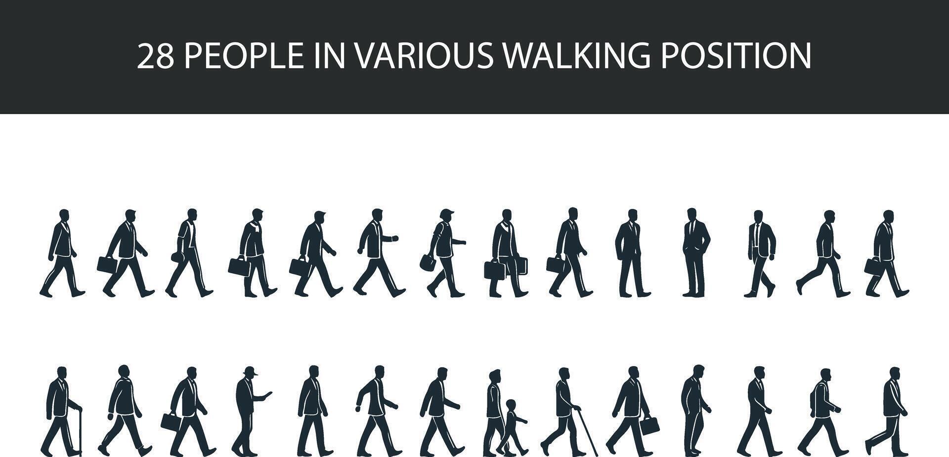 Stick Figure Walking Postures. Various Standing Positions. Icon Set on White Background. vector