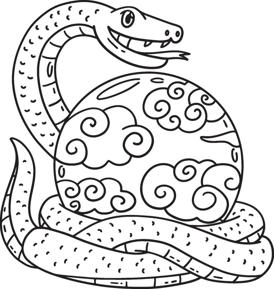 Year of the Snake and Orb Isolated Coloring Page vector